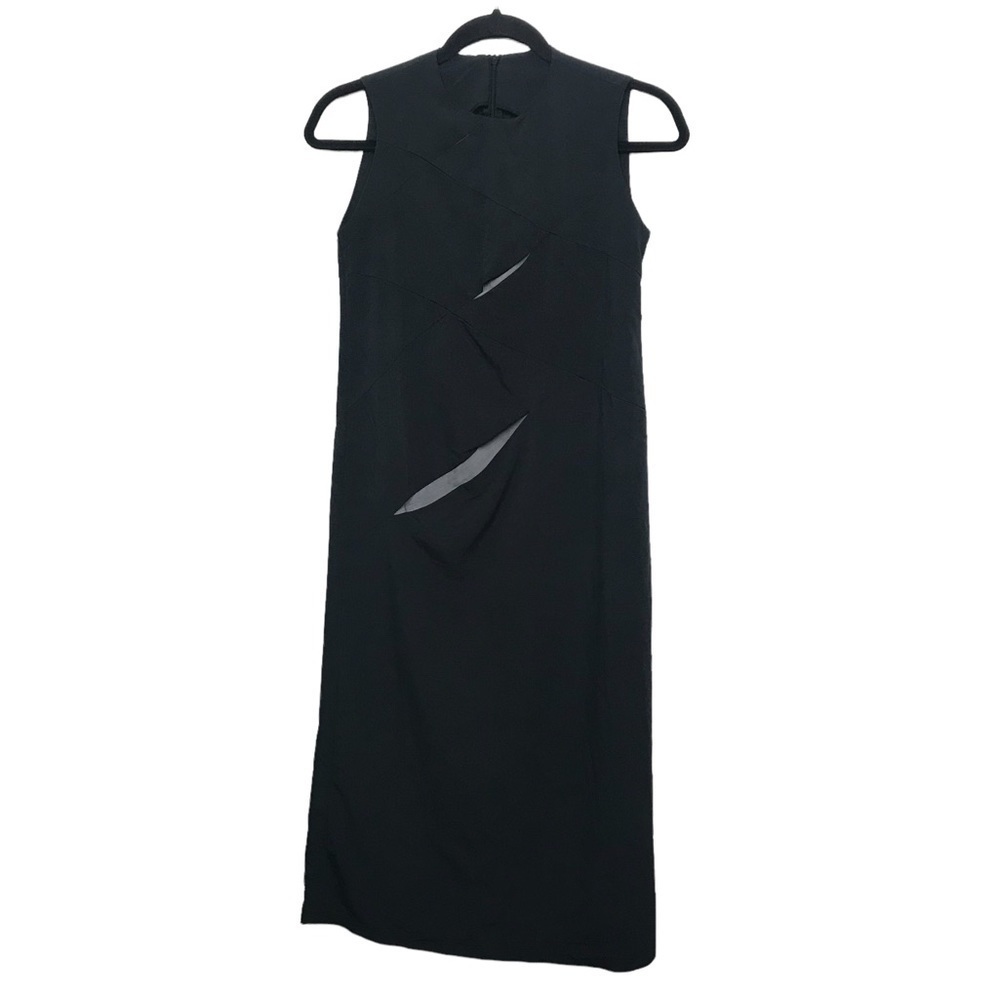 Black Sleeveless Shift Midi Dress With Slash Cut Out Detail Approx XS